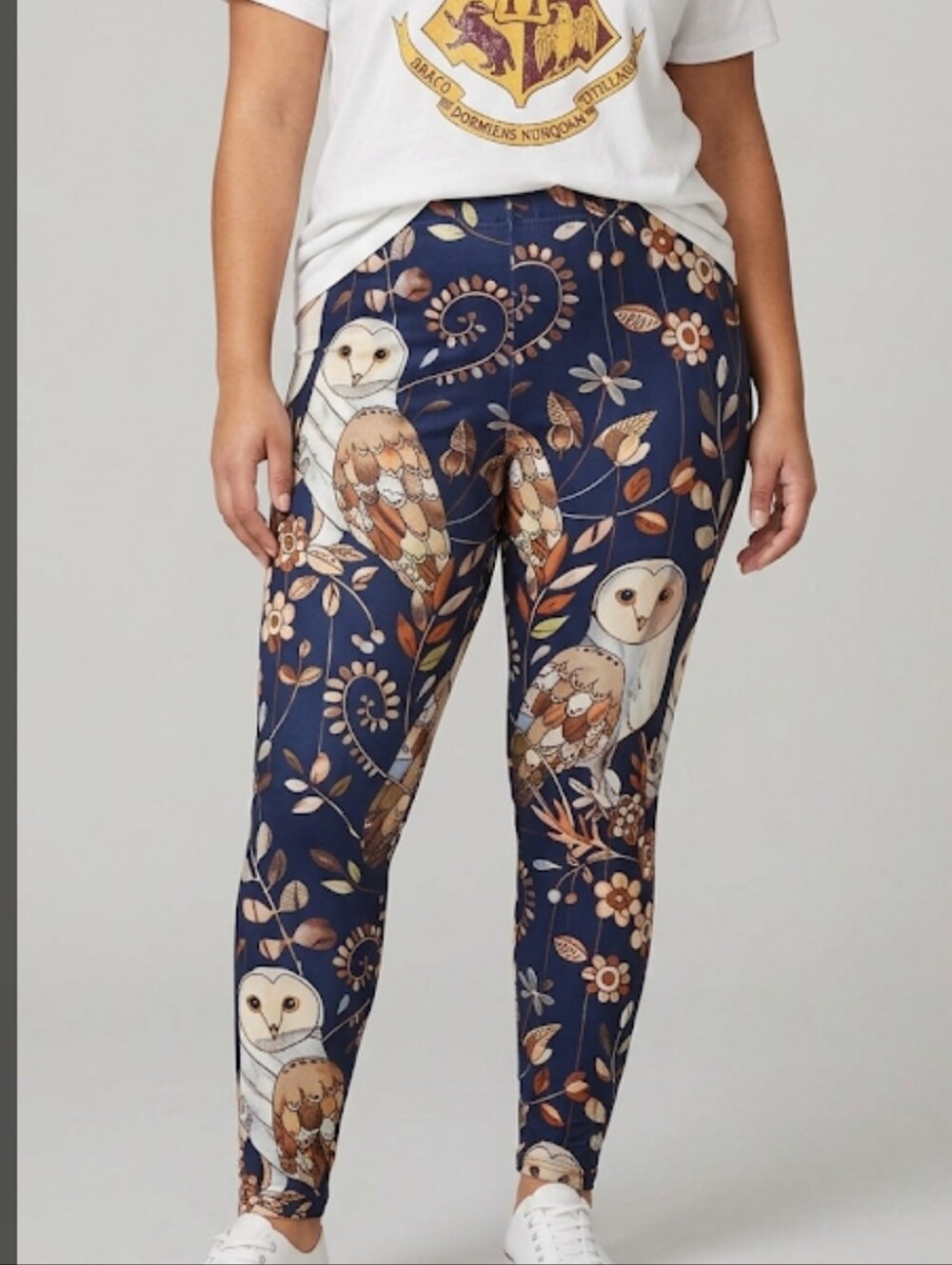 Owl Patterned Leggings Navy Blue Women's 2XL Like New Condition